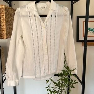 Vintage sheer white blouse button up shirt lace details